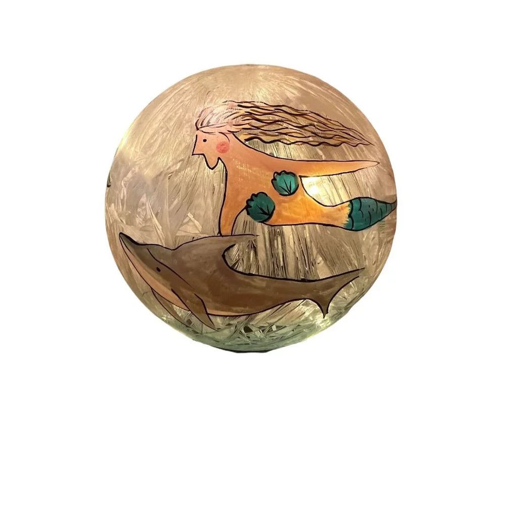 Mermaid Dolphin Round Light Orb Handpainted Timer Battery Operated